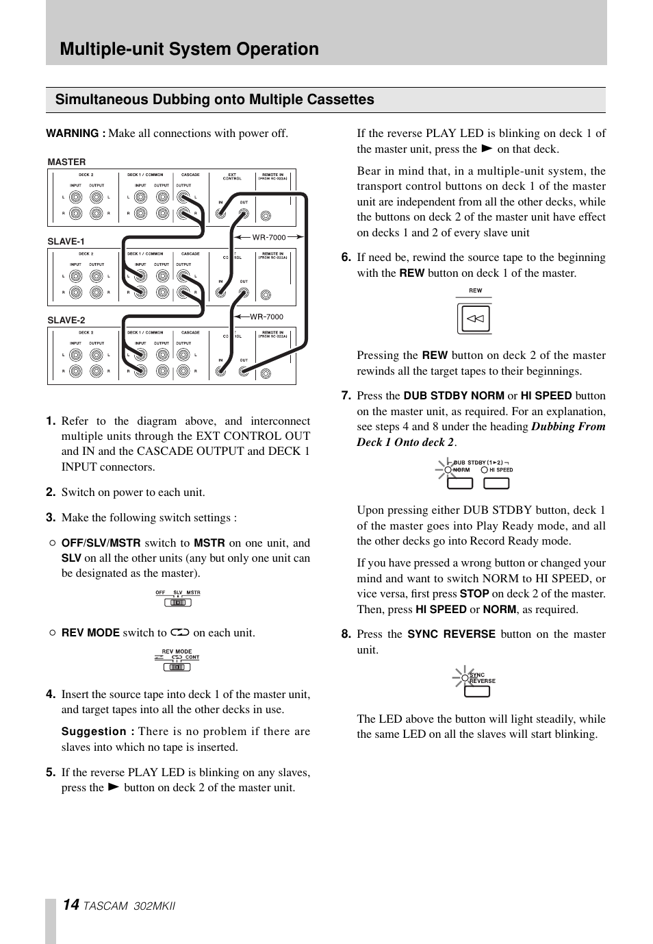 Multiple-unit system operation | Tascam 302mkII User Manual | Page 14 / 20