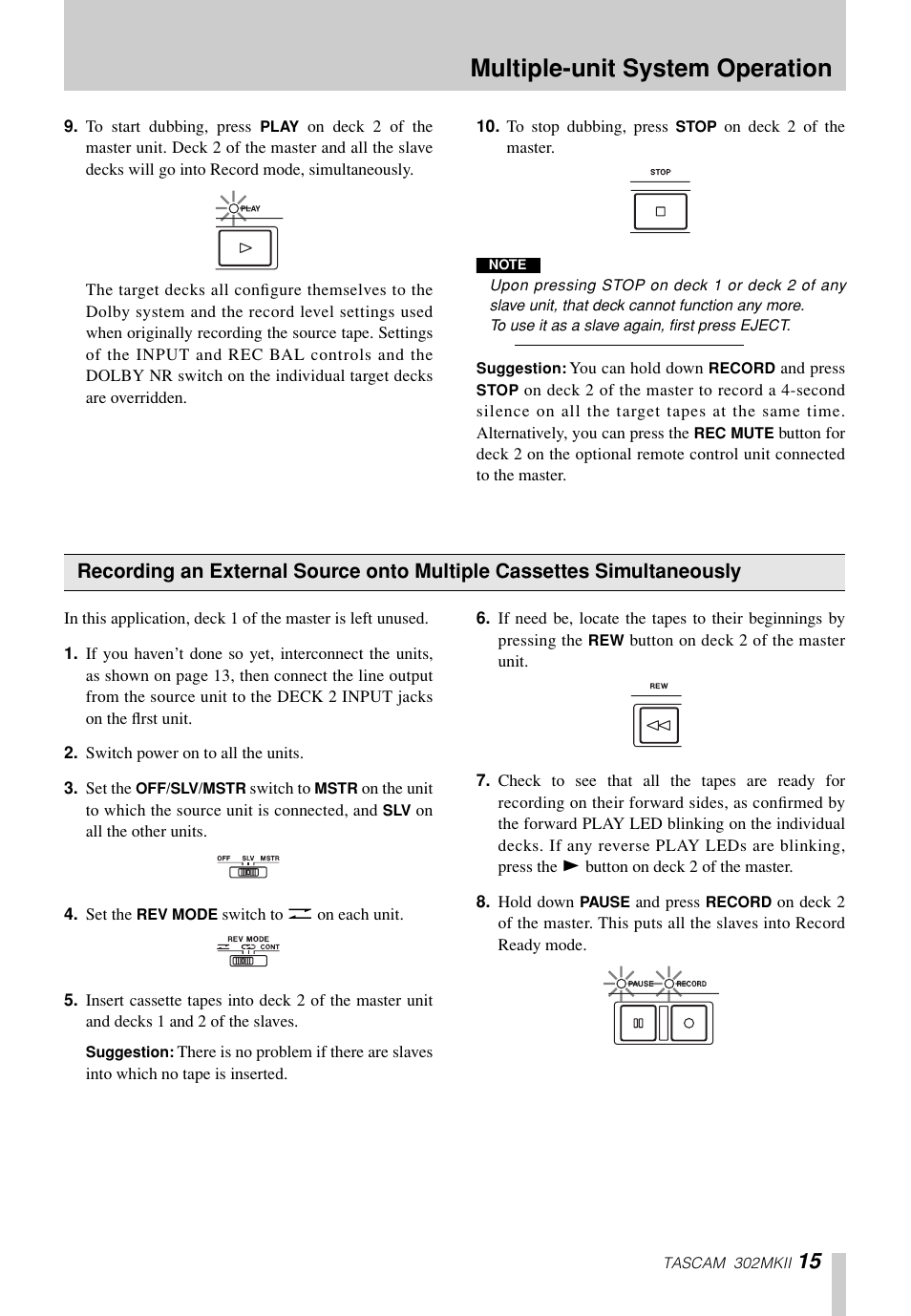 Multiple-unit system operation | Tascam 302mkII User Manual | Page 15 / 20