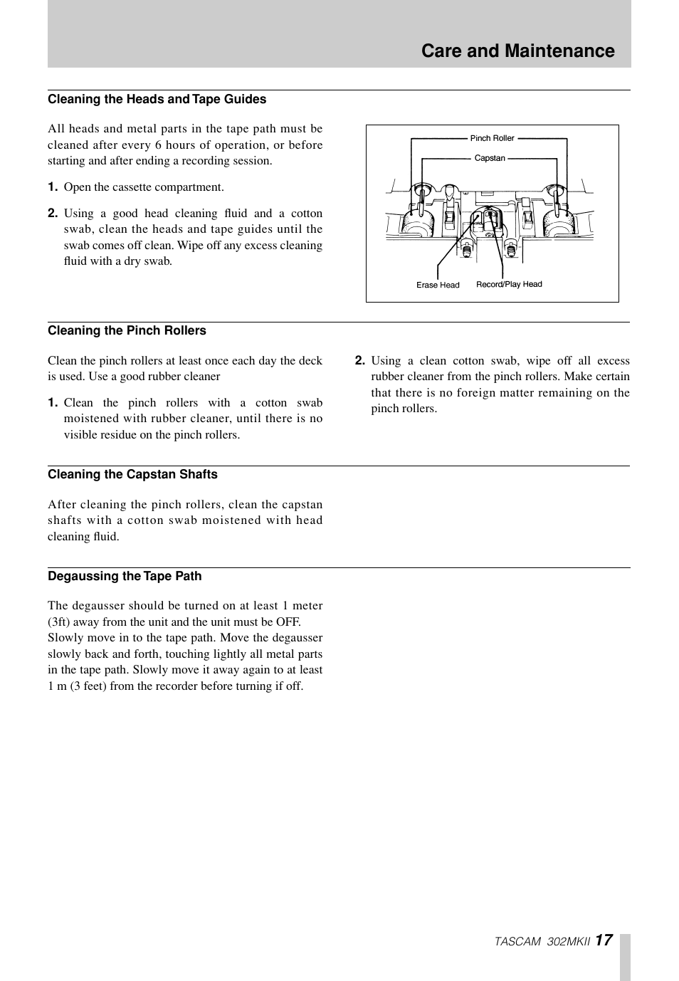 Care and maintenance | Tascam 302mkII User Manual | Page 17 / 20