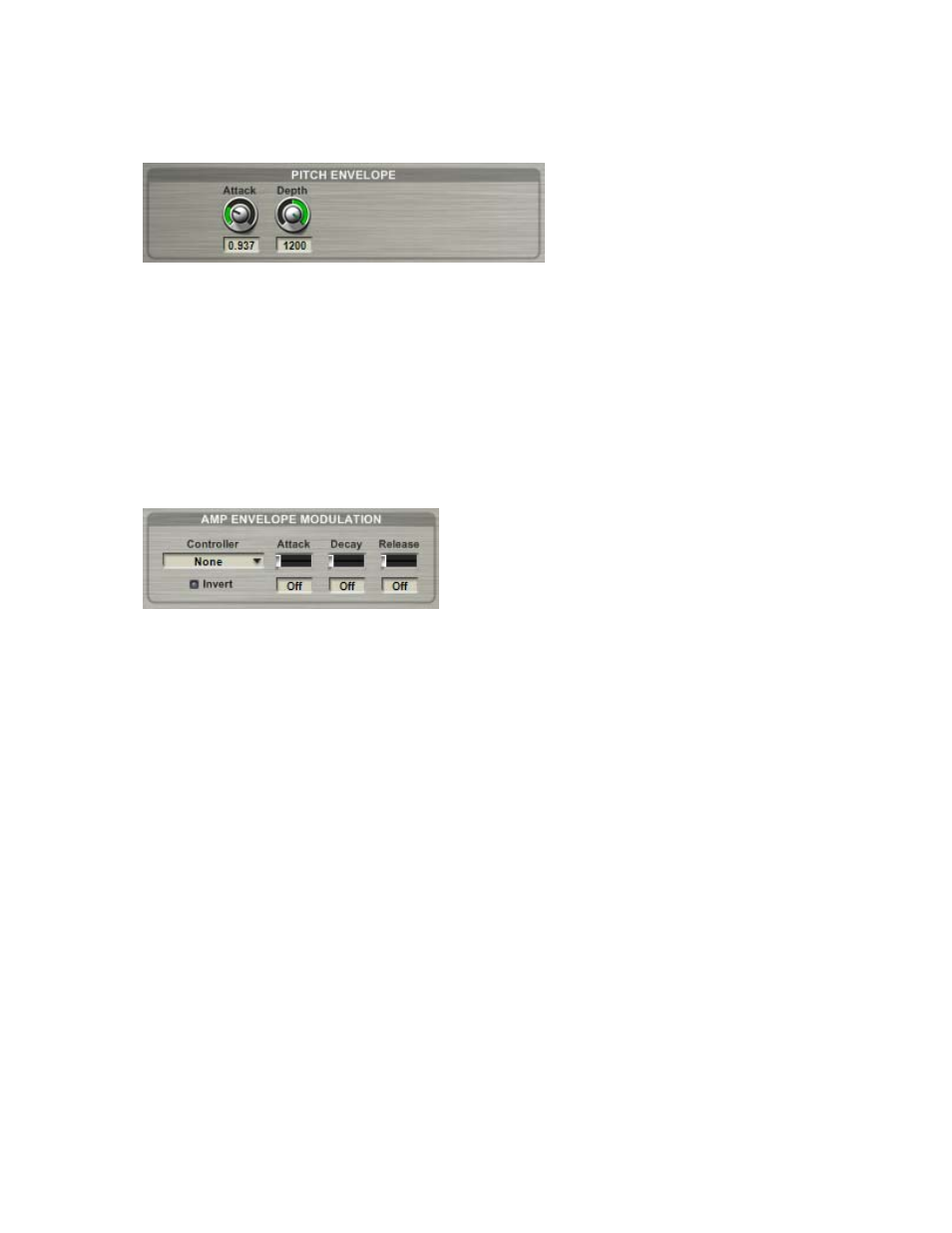 Pitch envelope section, Amp envelope modulation section | Tascam GVI User Manual | Page 13 / 33