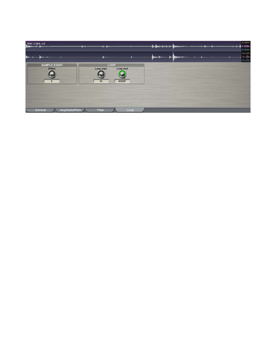Gvi loop tab, Sample start section, Loop section | Sample start section loop section | Tascam GVI User Manual | Page 21 / 33