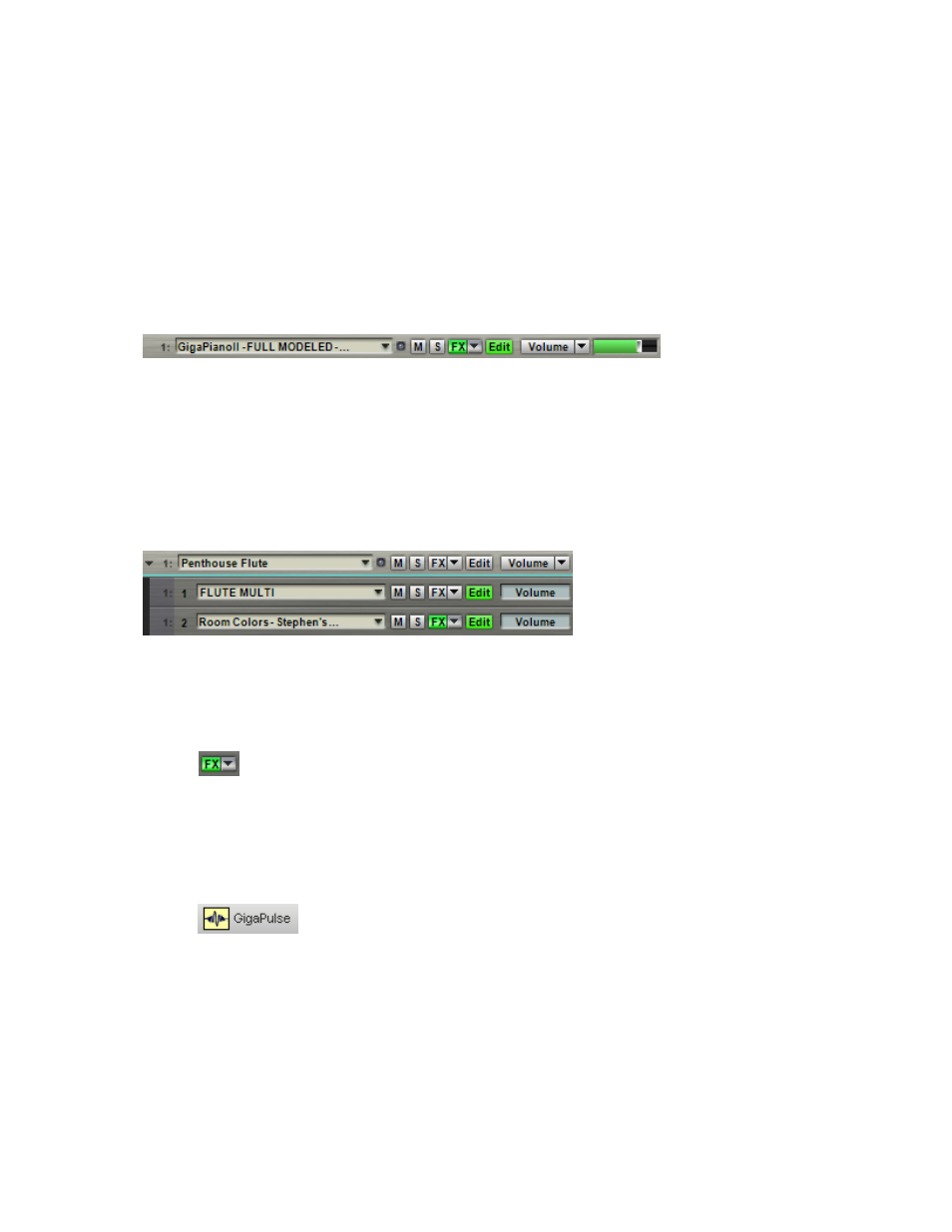 Gigapulse in the midi mixer, Opening the gigapulse ui | Tascam GVI User Manual | Page 25 / 33