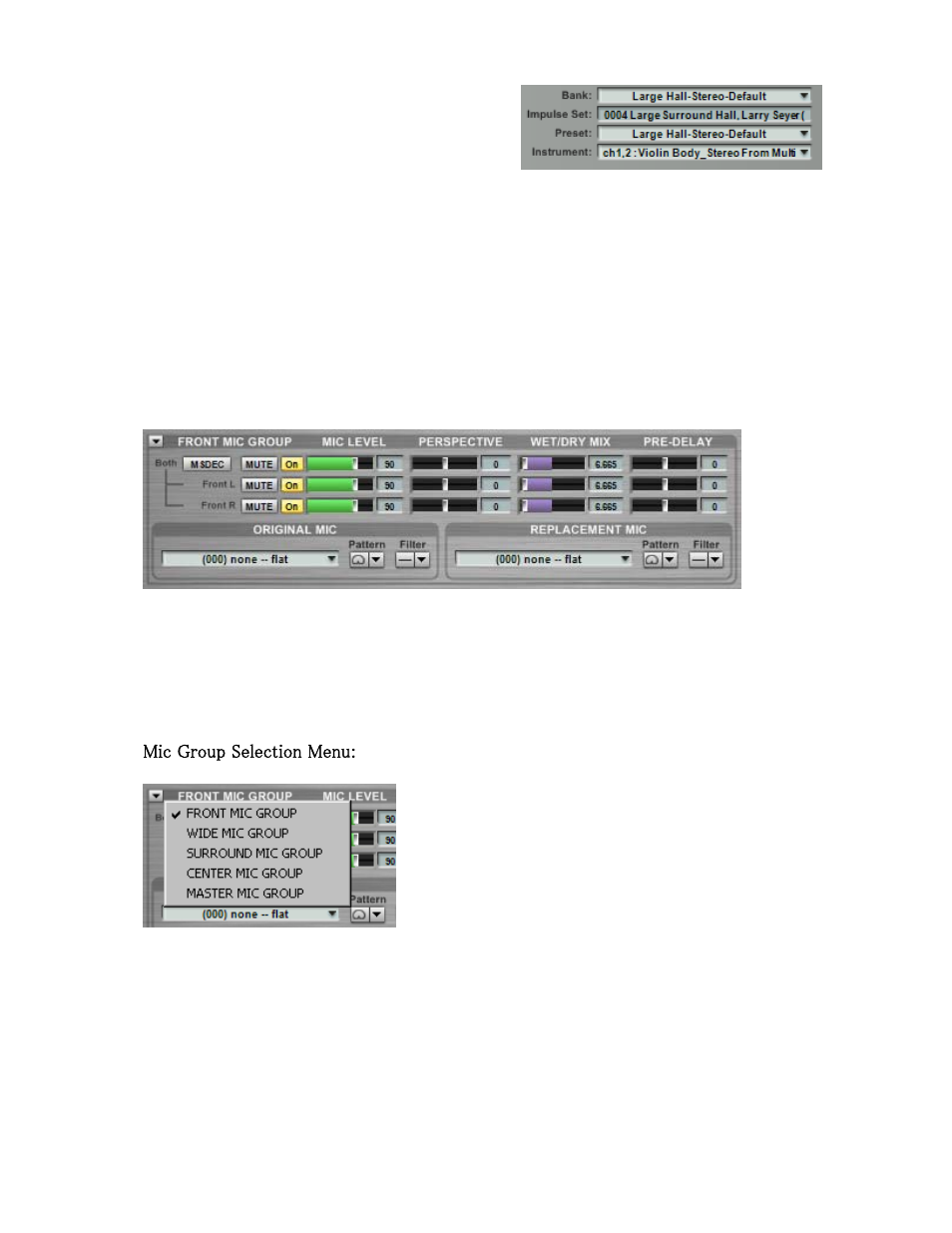Mic group section, Mic group selection menu | Tascam GVI User Manual | Page 27 / 33
