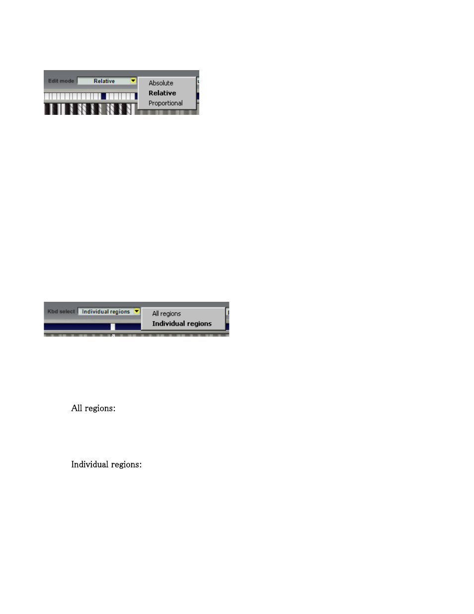 Edit mode, Keyboard select drop-down menu, Edit mode keyboard select drop-down menu | Tascam GVI User Manual | Page 5 / 33