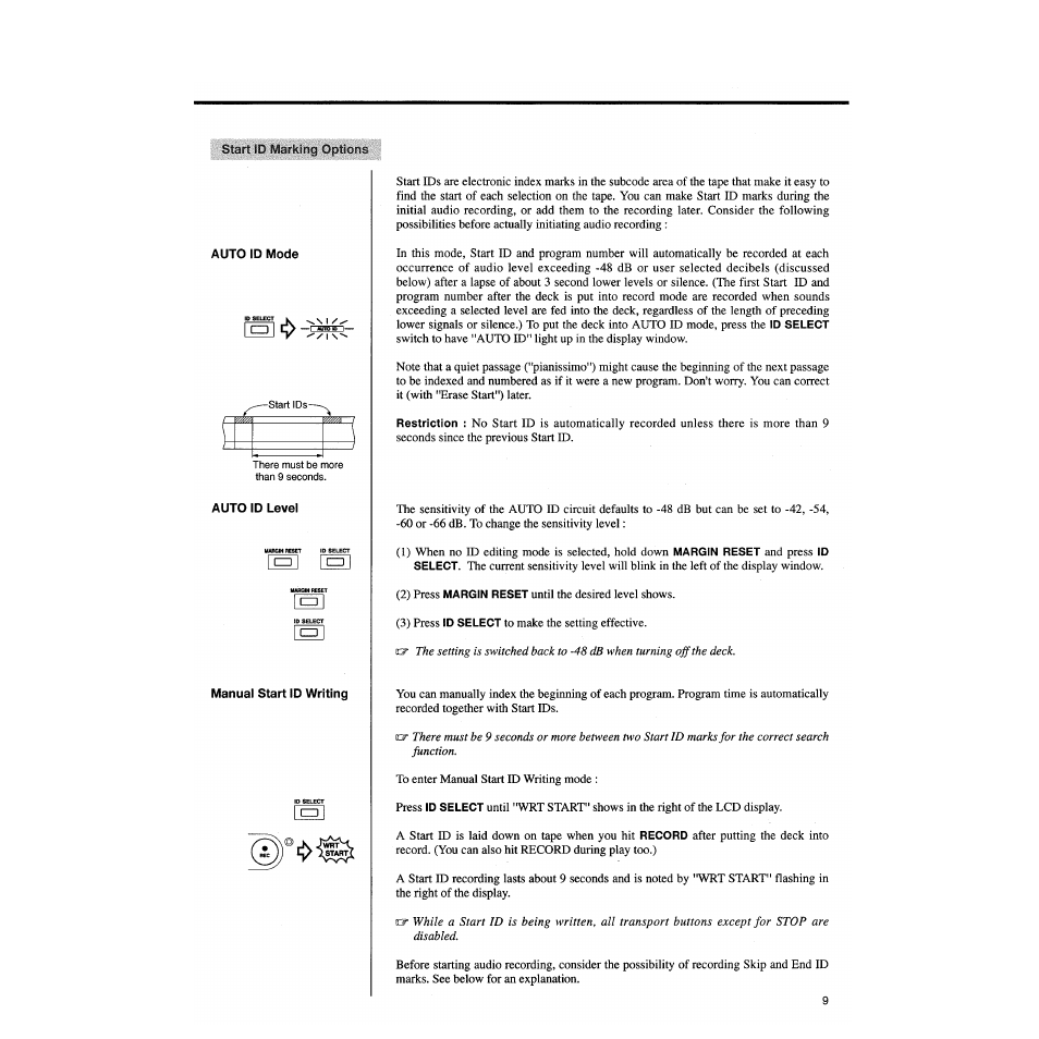 Start id marking options, Auto id level | Tascam DA-P1 User Manual | Page 9 / 24