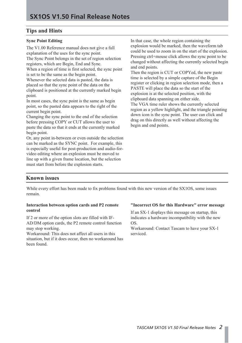 Tascam SX1OS User Manual | Page 2 / 2