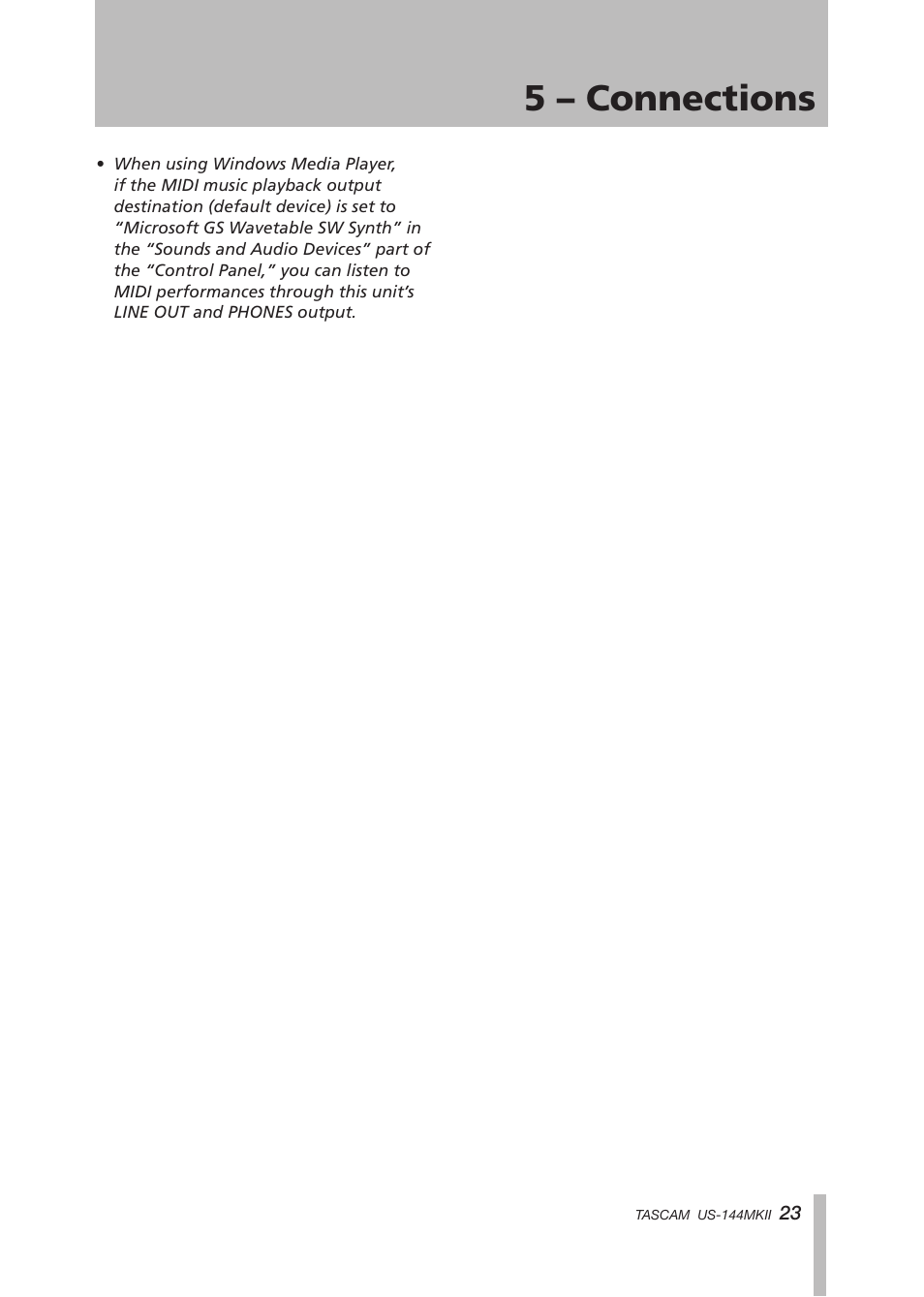 5 – connections | Tascam US-144MKII User Manual | Page 23 / 36