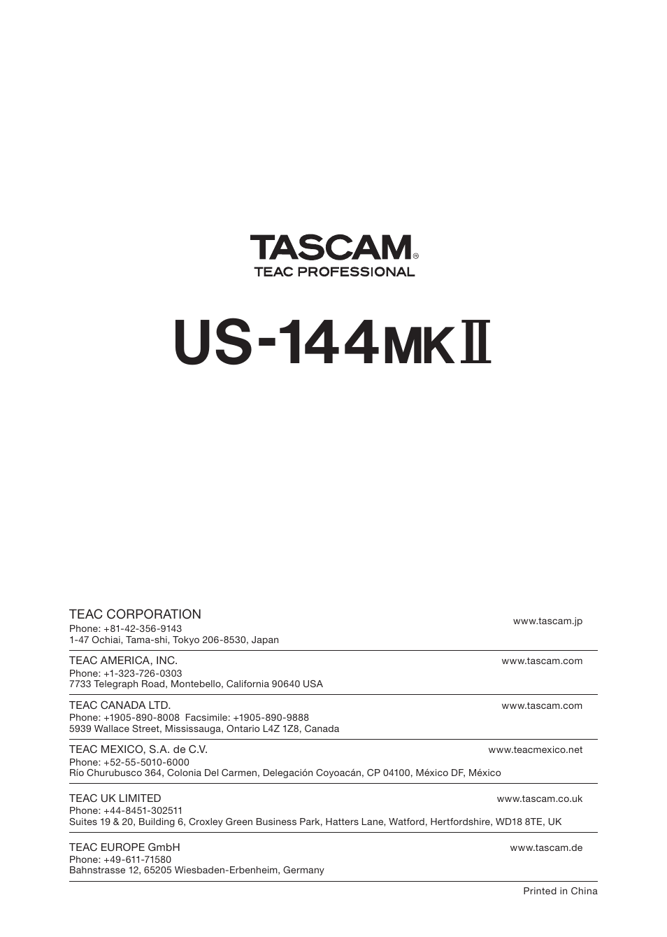 Us-144 | Tascam US-144MKII User Manual | Page 36 / 36