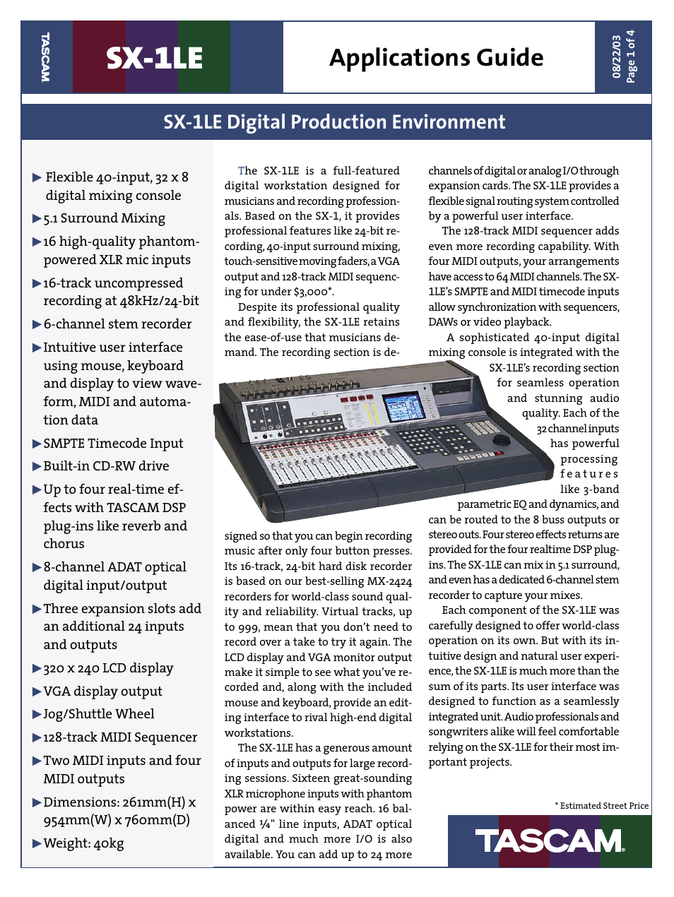 Tascam SX-1LE User Manual | 4 pages