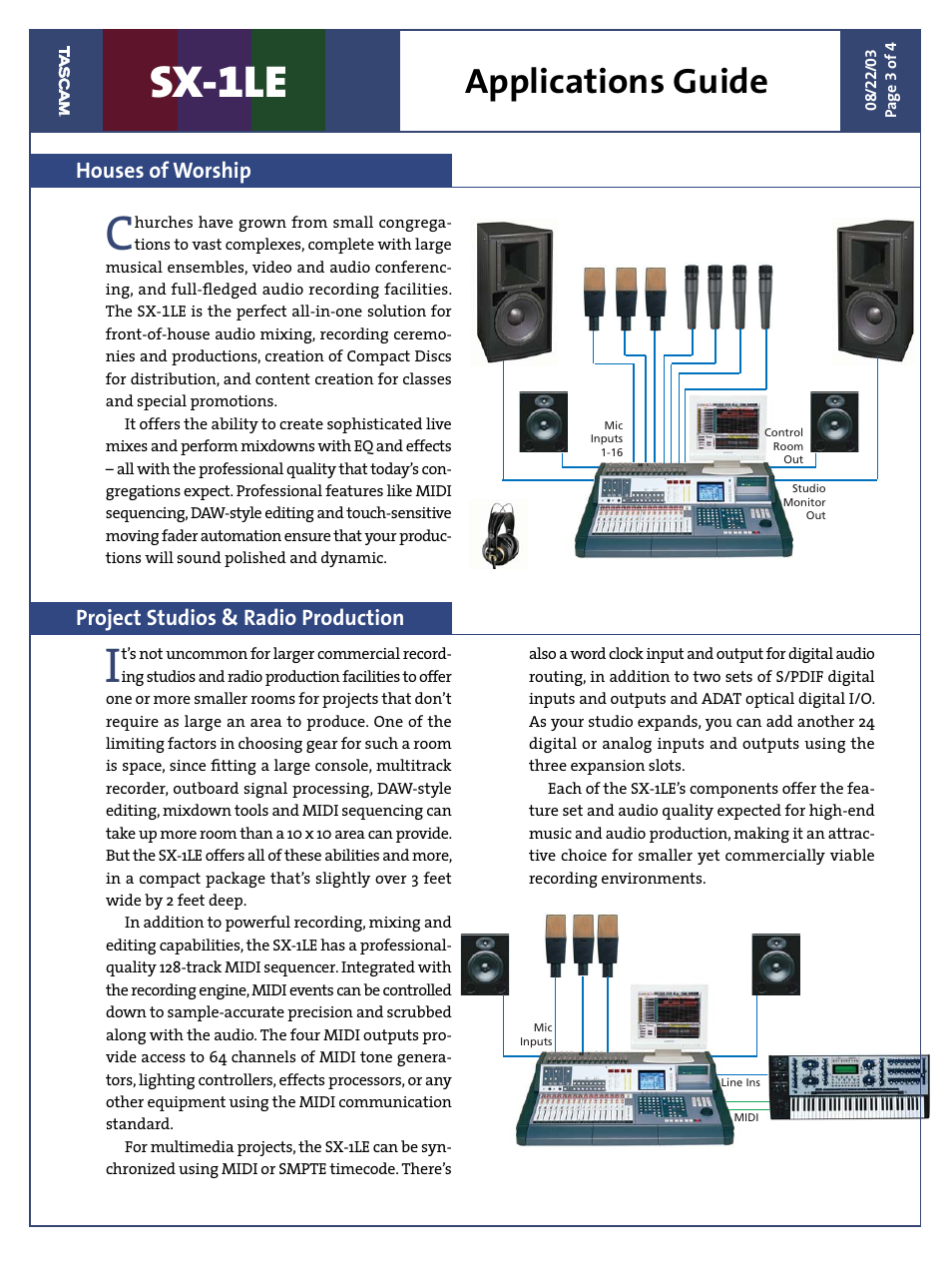 Sx-1le, Applications guide | Tascam SX-1LE User Manual | Page 3 / 4