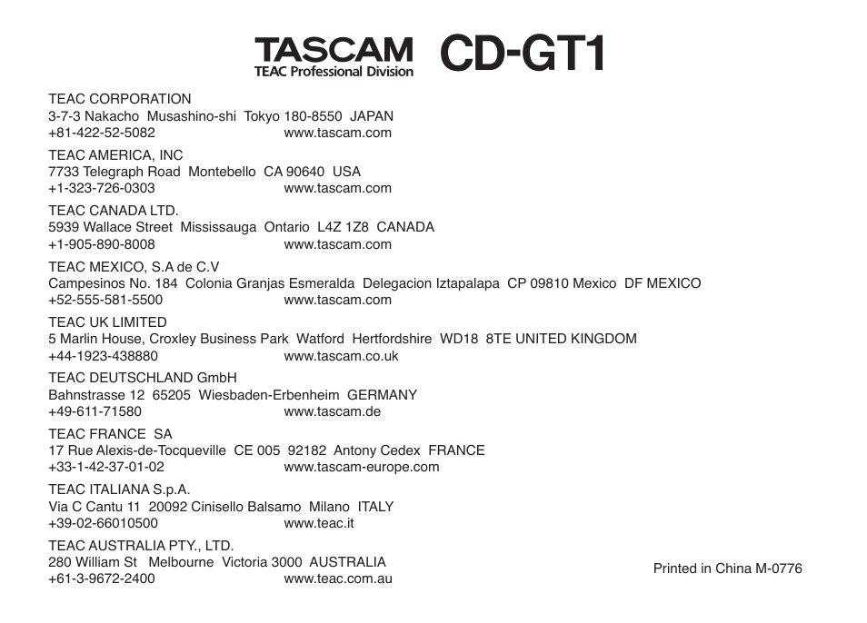 Cd-gt1 | Tascam PORTABLE CD GUITAR CD-GT1 User Manual | Page 16 / 16