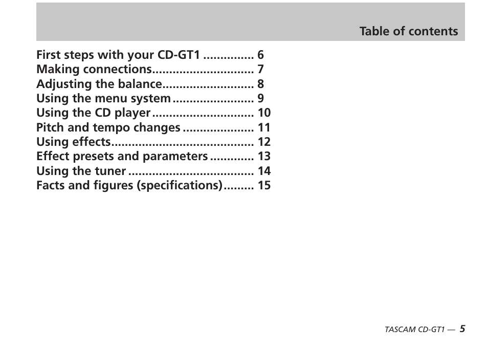 Tascam PORTABLE CD GUITAR CD-GT1 User Manual | Page 5 / 16