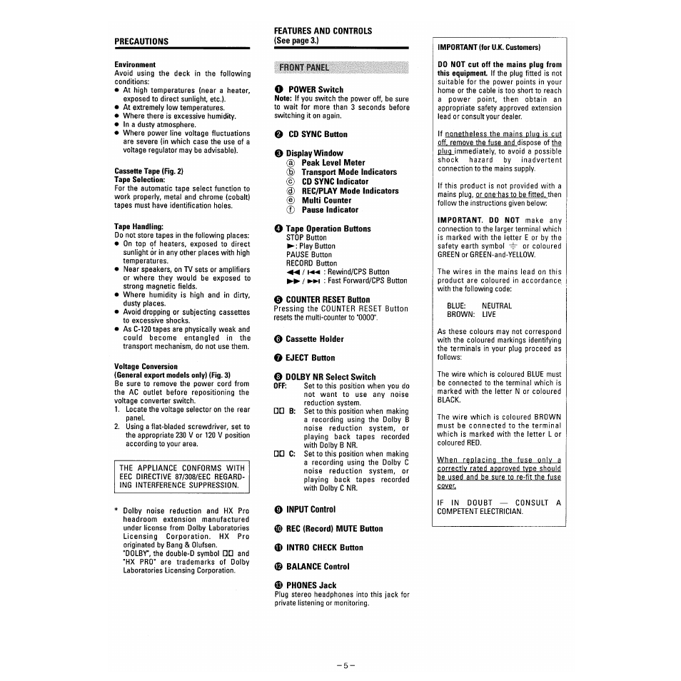 Environment, Cassette tape (fig. 2), Tape handling | Voltage conversion | Tascam 102MKII User Manual | Page 5 / 10