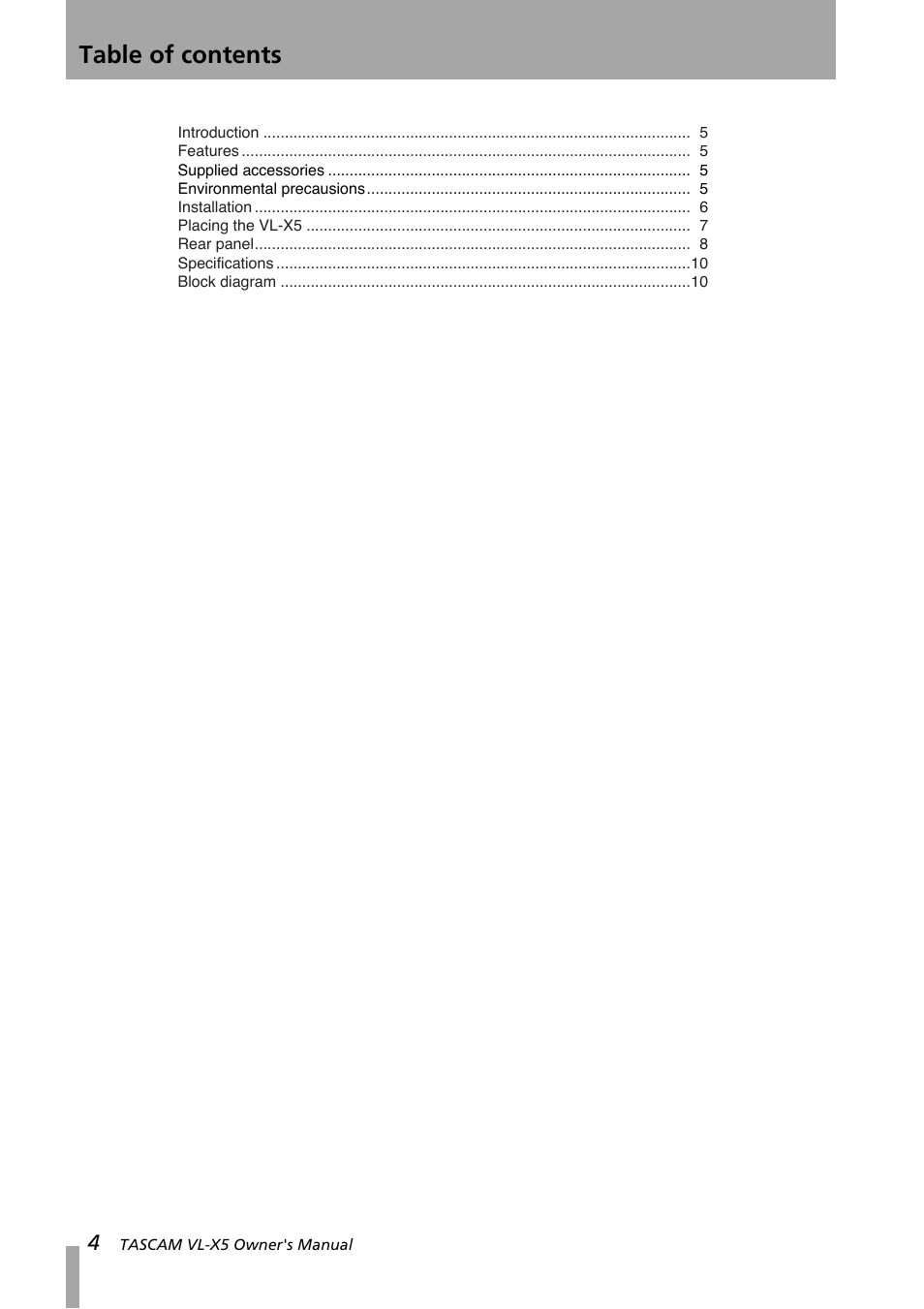 Tascam VL-X5 User Manual | Page 4 / 12