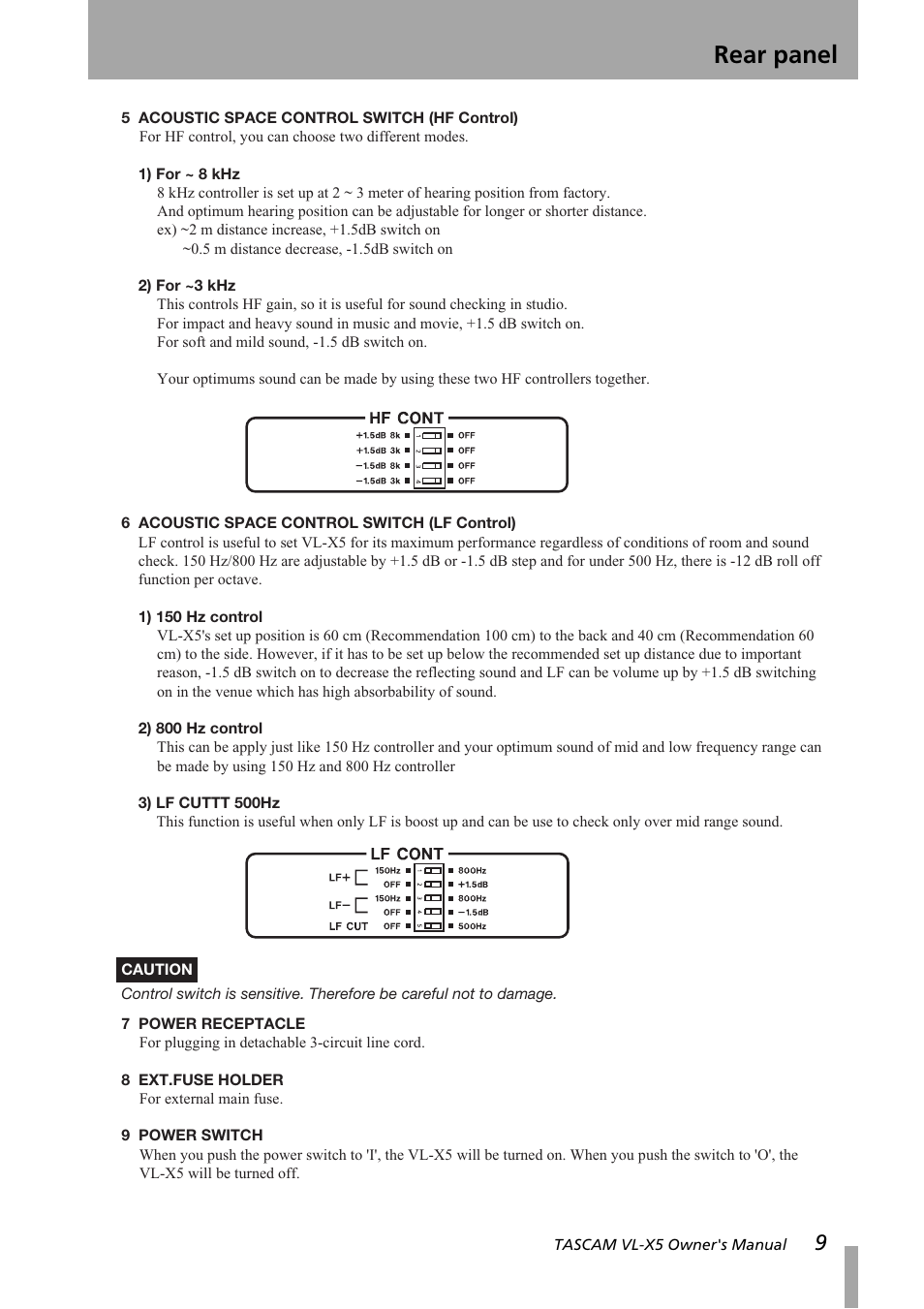 Rear panel | Tascam VL-X5 User Manual | Page 9 / 12