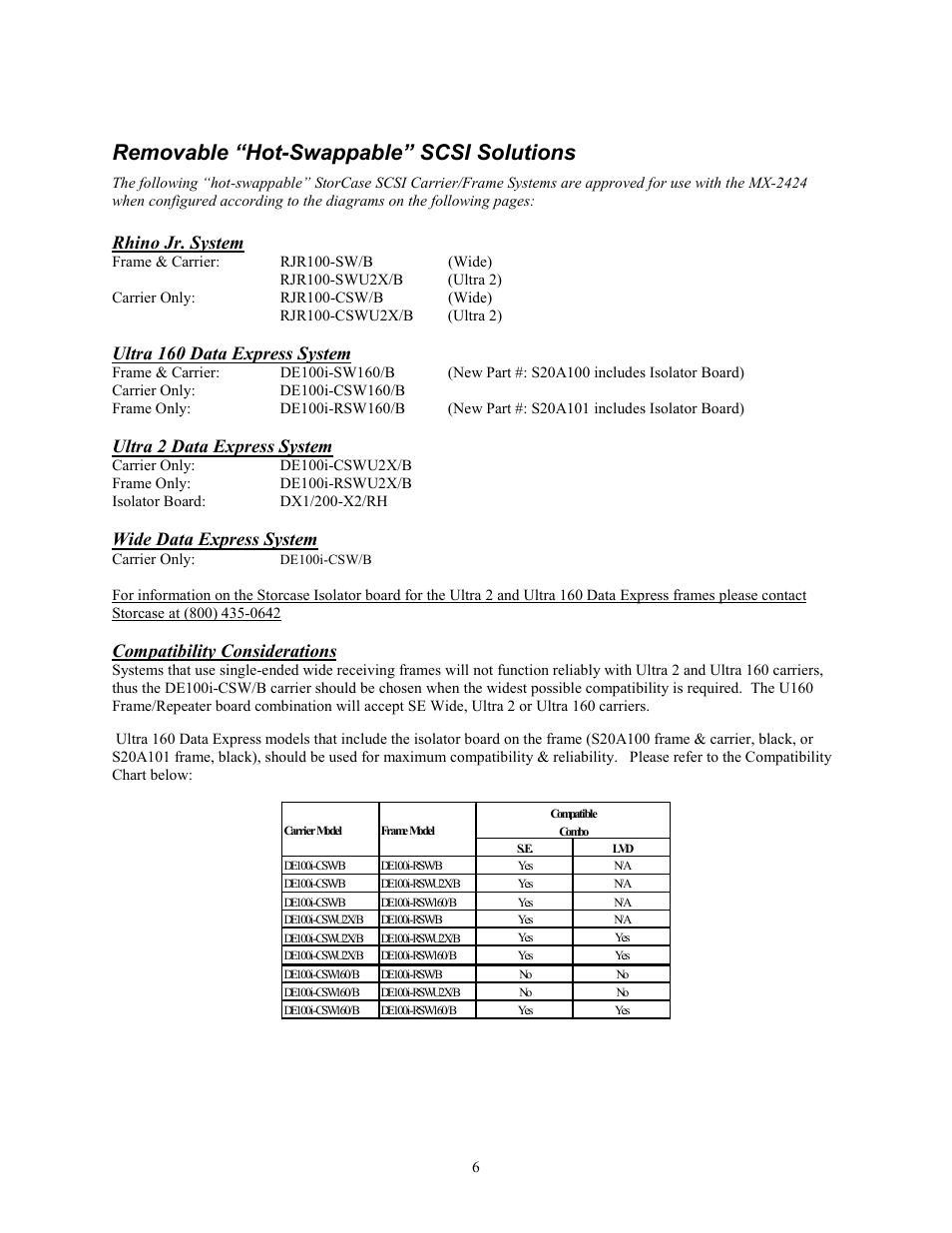 Removable “hot-swappable” scsi solutions, Rhino jr. system, Ultra 160 data express system | Ultra 2 data express system, Wide data express system, Compatibility considerations | Tascam MX-2424 User Manual | Page 6 / 15