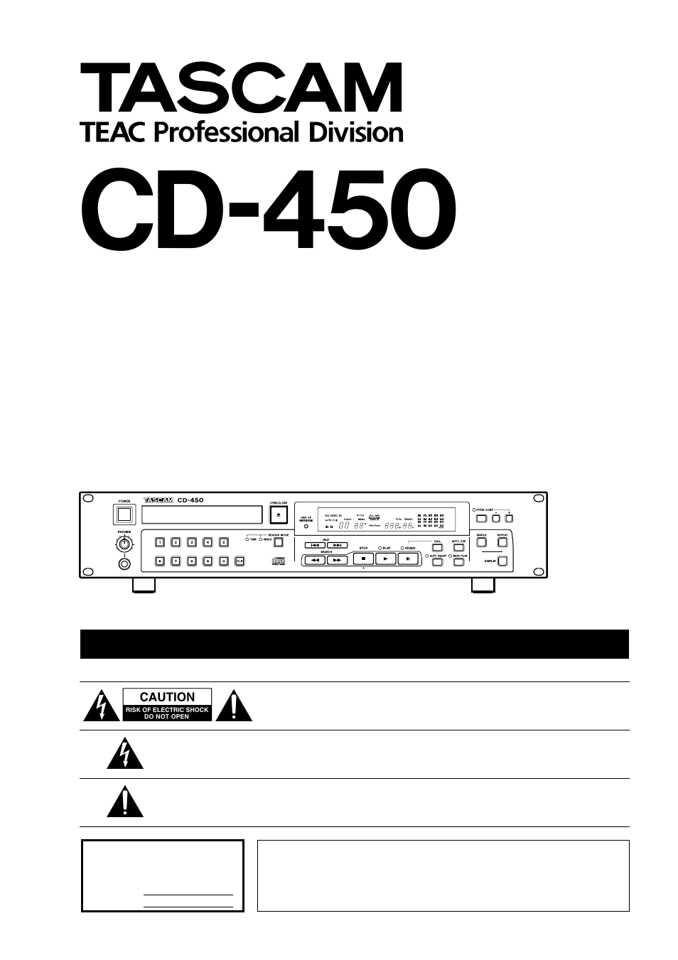 Tascam CD 450 User Manual | 12 pages