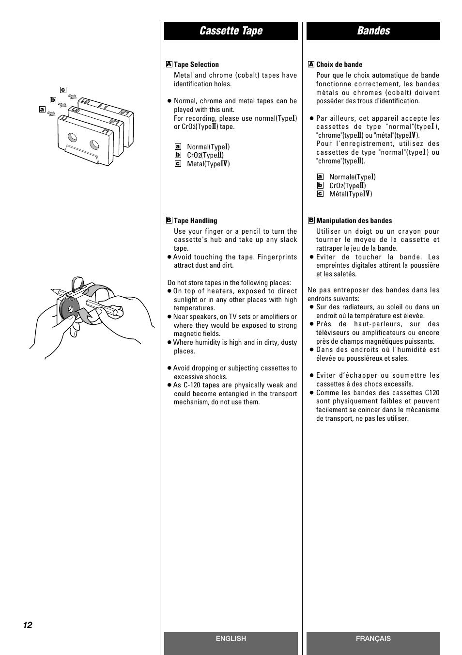 Cassette tape bandes | Tascam CD-A630 User Manual | Page 12 / 76