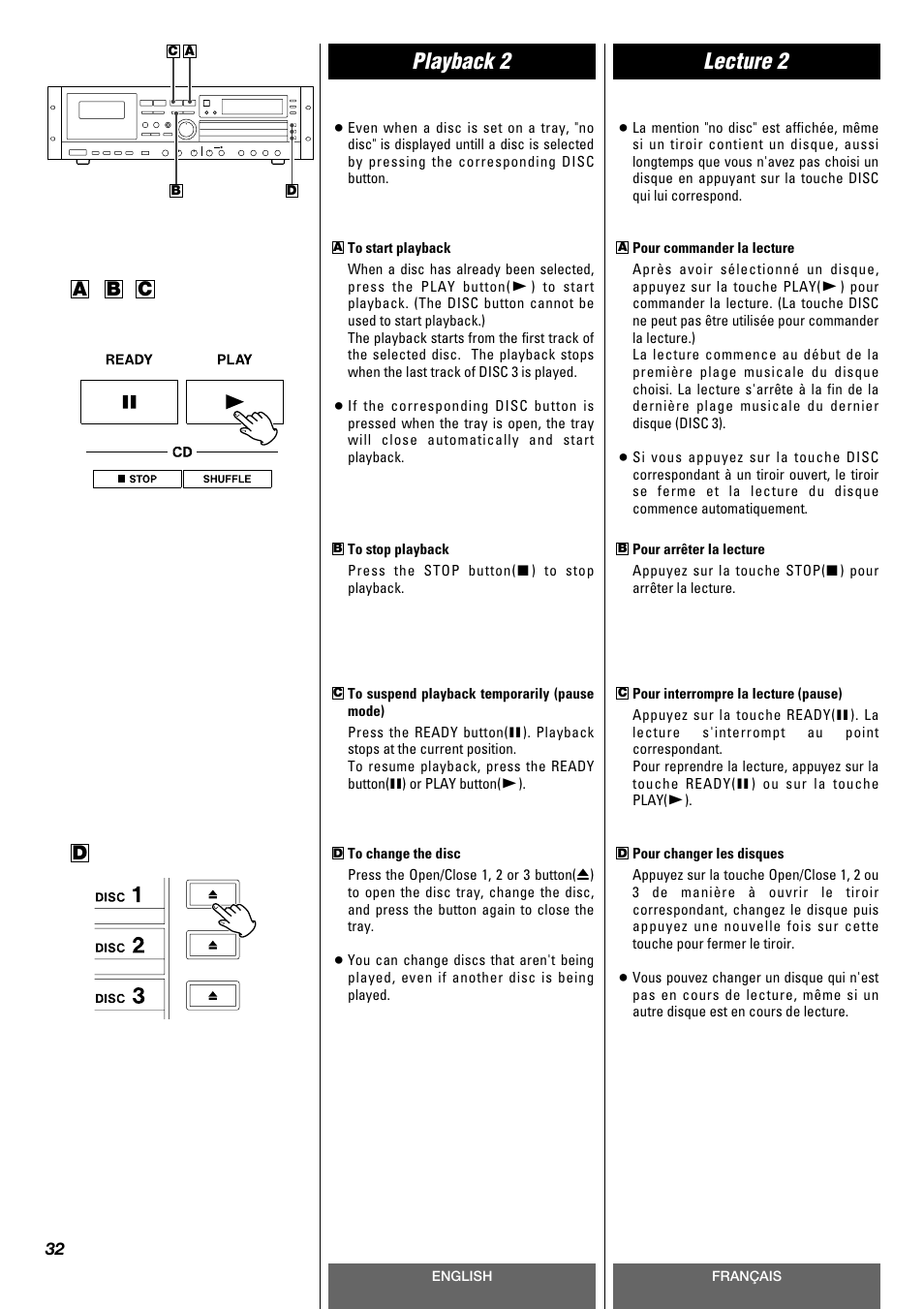 Playback 2 lecture 2, Ab c | Tascam CD-A630 User Manual | Page 32 / 76