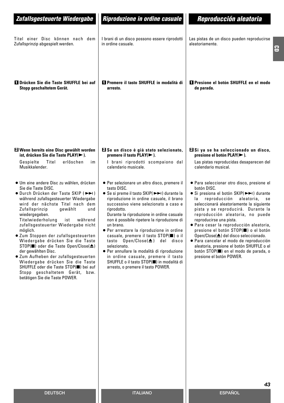 Reproducción aleatoria | Tascam CD-A630 User Manual | Page 43 / 76