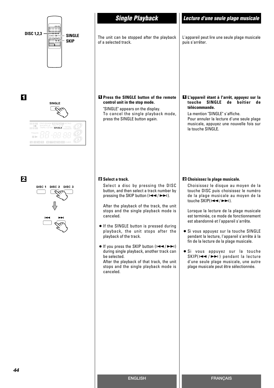 Single playback | Tascam CD-A630 User Manual | Page 44 / 76