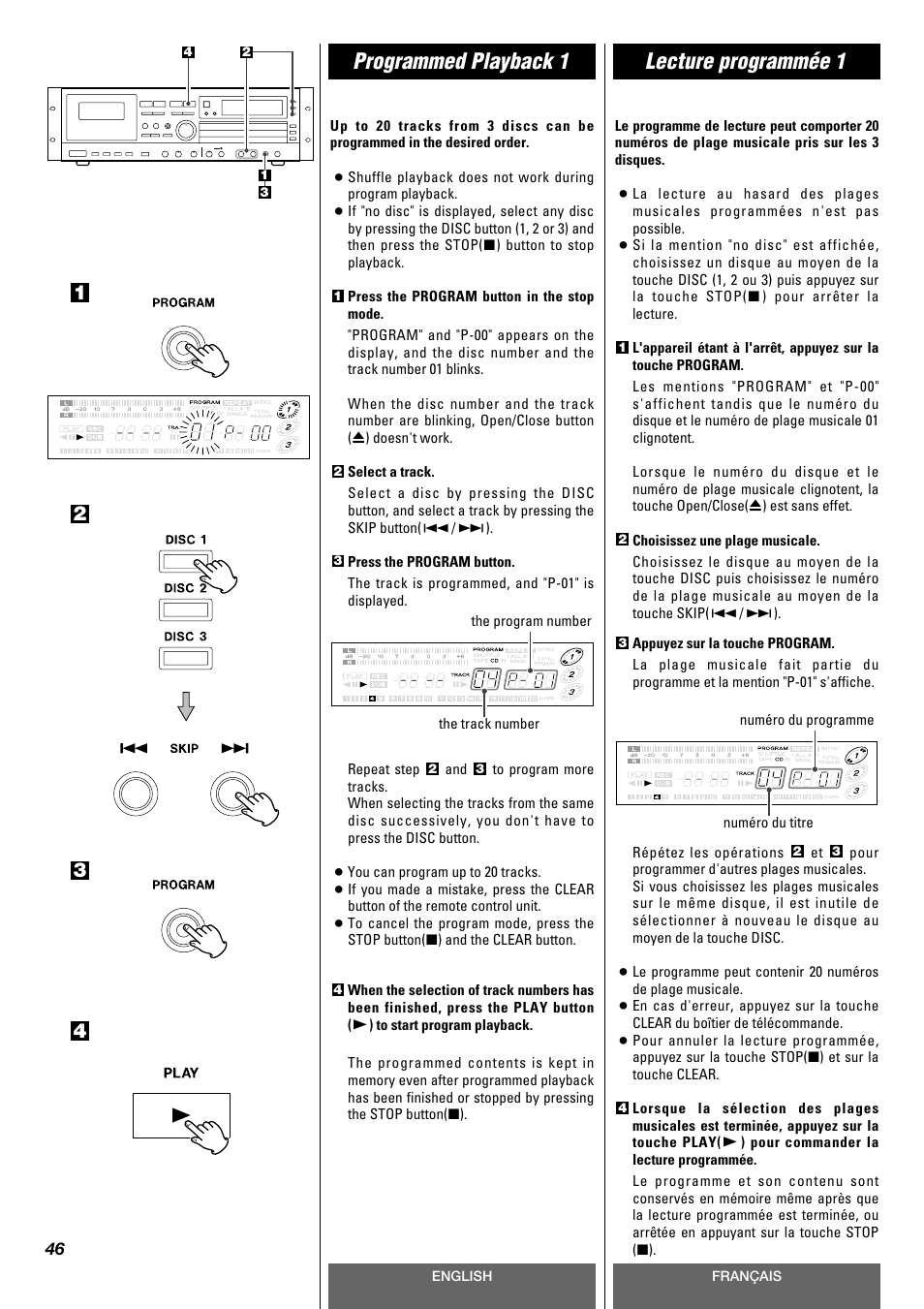 Programmed playback 1 lecture programmée 1 | Tascam CD-A630 User Manual | Page 46 / 76
