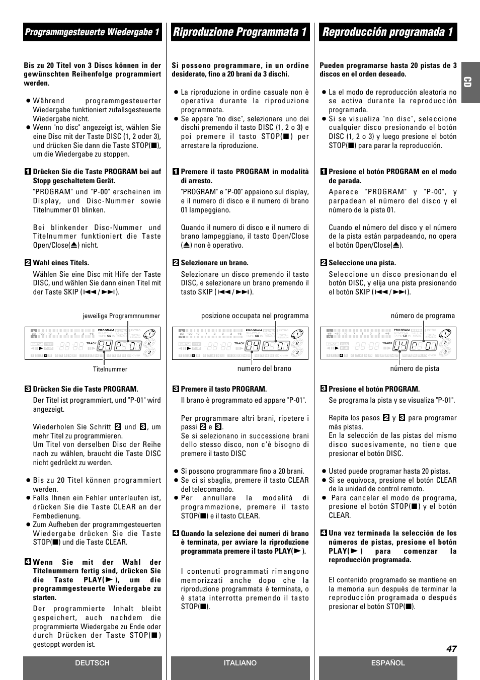 Riproduzione programmata 1, Reproducción programada 1 | Tascam CD-A630 User Manual | Page 47 / 76