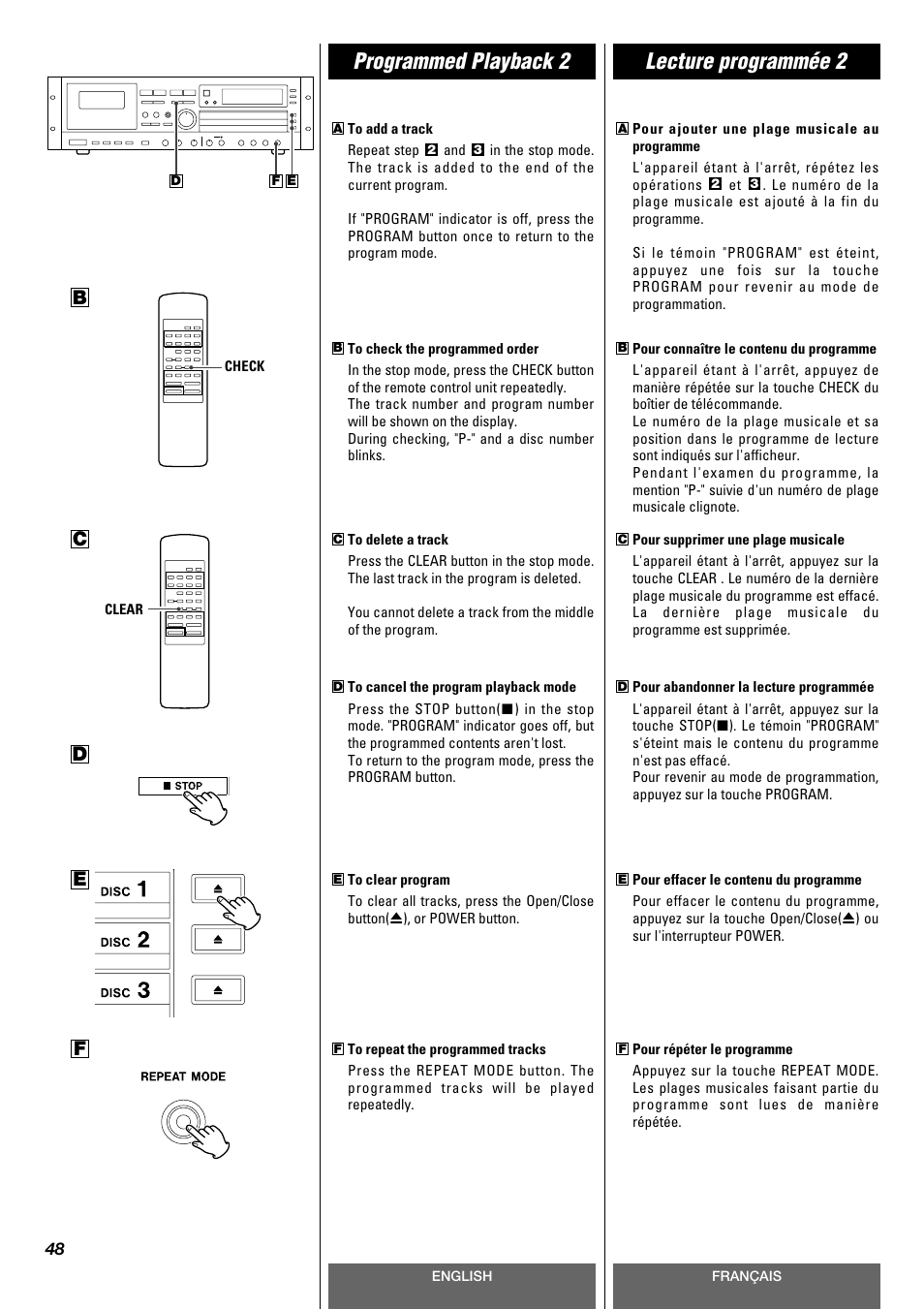 Programmed playback 2 lecture programmée 2, Bd c | Tascam CD-A630 User Manual | Page 48 / 76