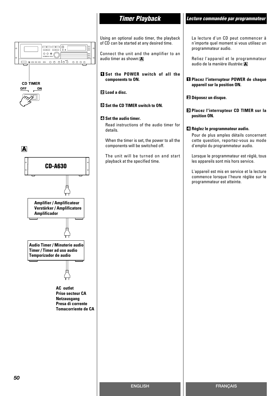 Timer playback, Cd-a630 | Tascam CD-A630 User Manual | Page 50 / 76
