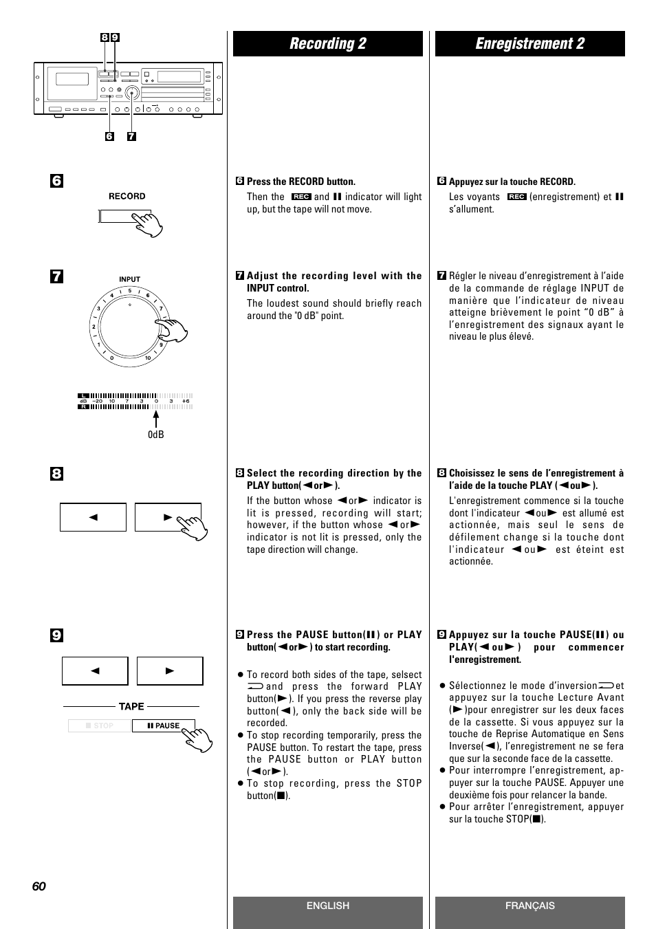 Recording 2 enregistrement 2 | Tascam CD-A630 User Manual | Page 60 / 76