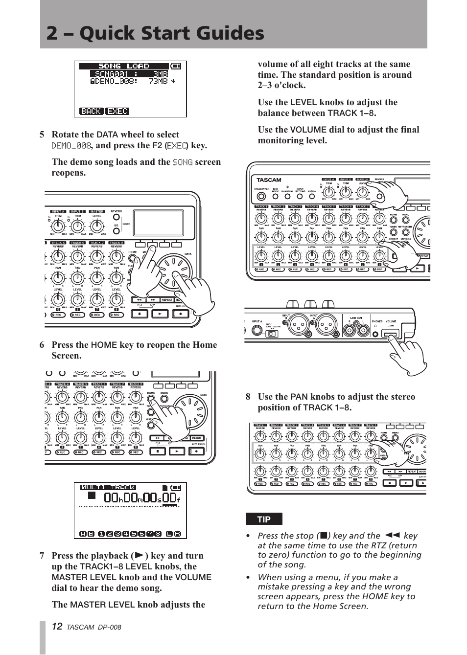 2 – quick start guides | Tascam DP-008 User Manual | Page 12 / 88