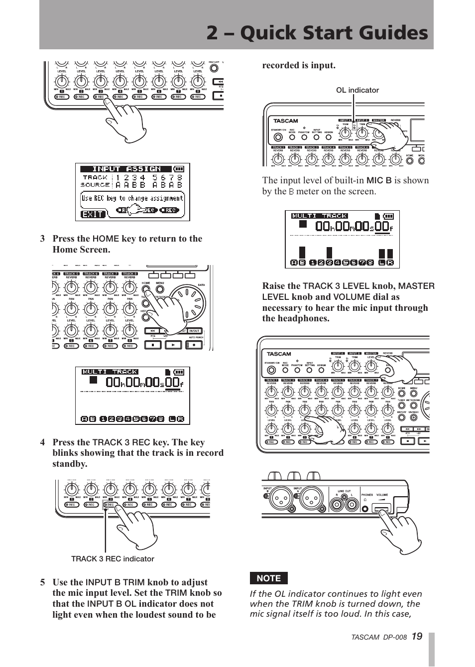 2 – quick start guides | Tascam DP-008 User Manual | Page 19 / 88