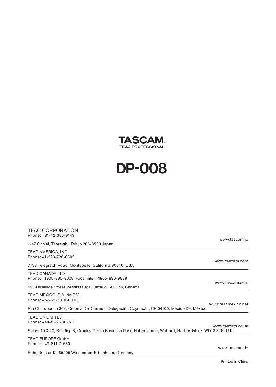 Dp-008 | Tascam DP-008 User Manual | Page 88 / 88