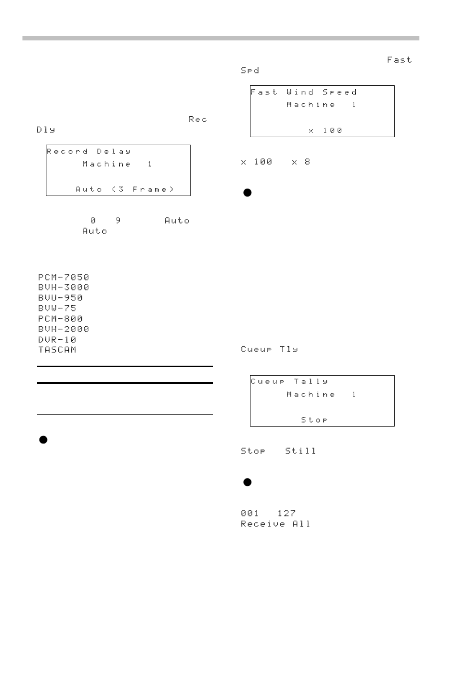 7 fast wind speed, 8 cue-up tally, 9 mmc id | Tascam RC-898 User Manual | Page 62 / 79