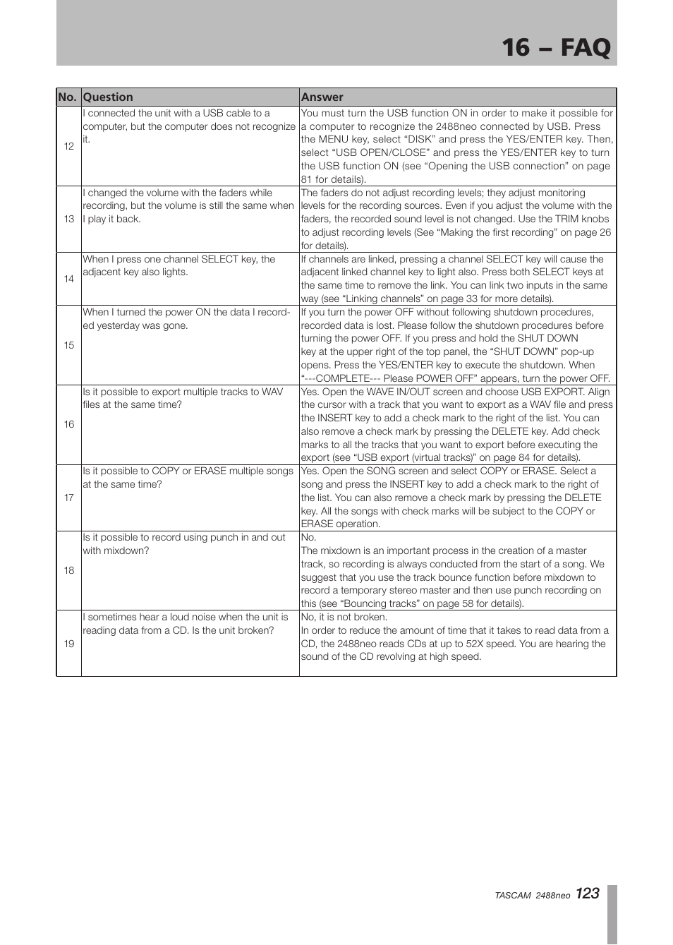 16 − faq | Tascam 2488neo User Manual | Page 123 / 124