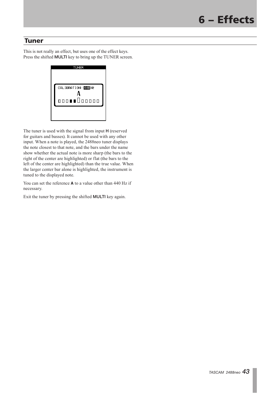 Tuner, 6 − effects | Tascam 2488neo User Manual | Page 43 / 124