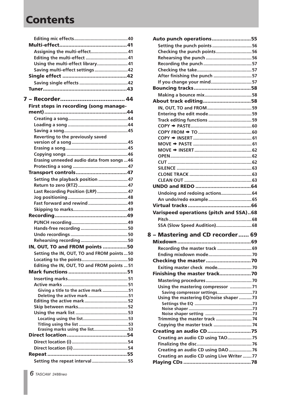 Tascam 2488neo User Manual | Page 6 / 124