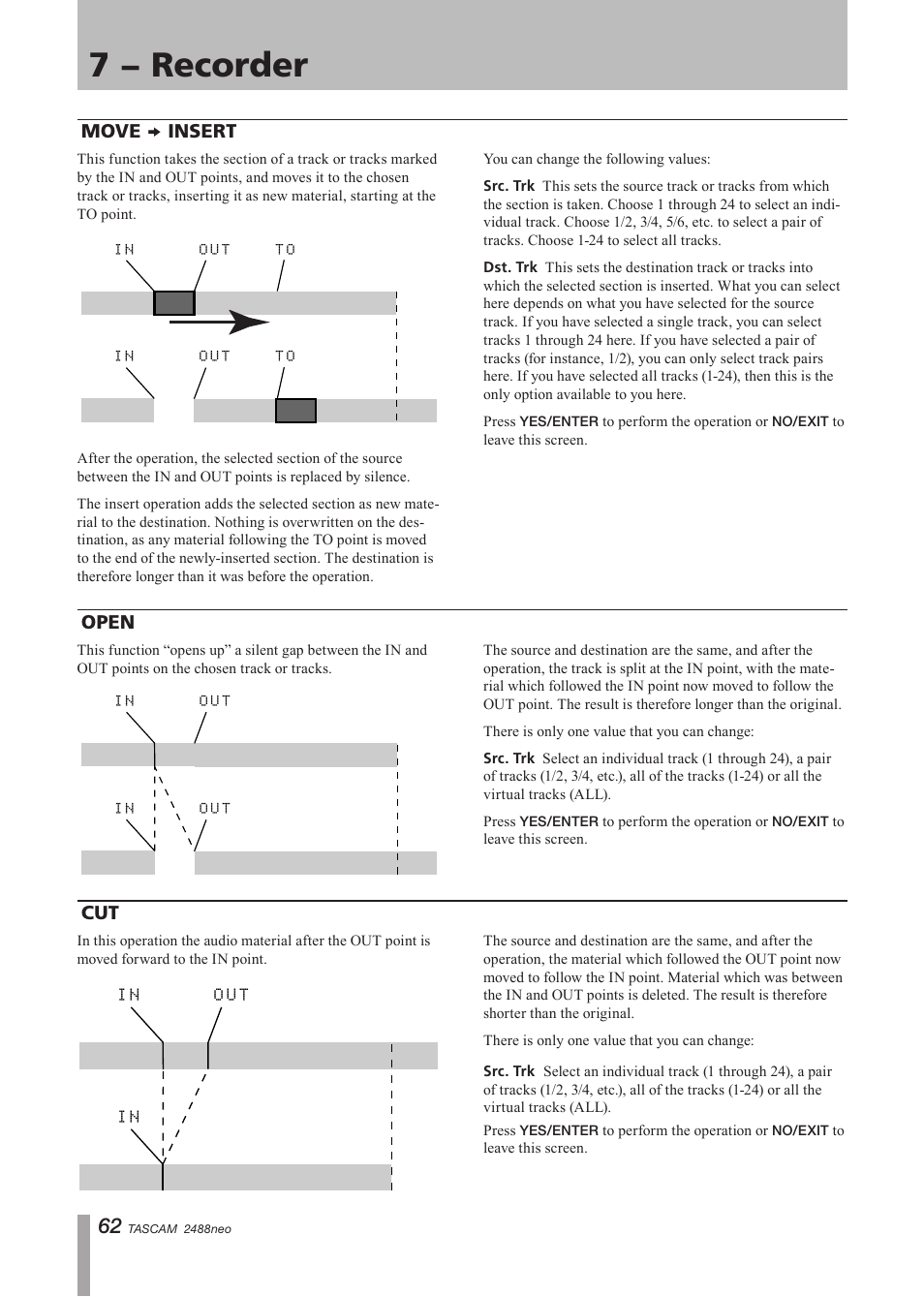 Move insert, Open, Move | Insert, Open cut, 7 − recorder | Tascam 2488neo User Manual | Page 62 / 124