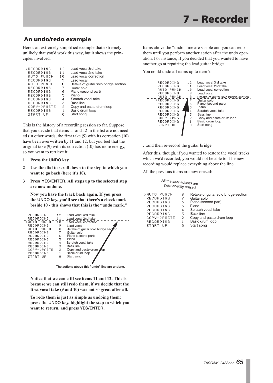 An undo/redo example, 7 − recorder | Tascam 2488neo User Manual | Page 65 / 124