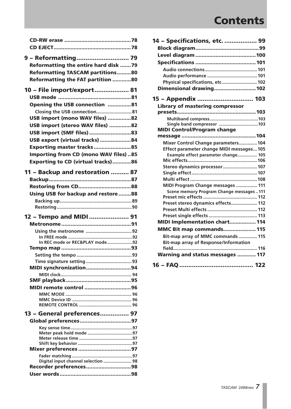 Tascam 2488neo User Manual | Page 7 / 124