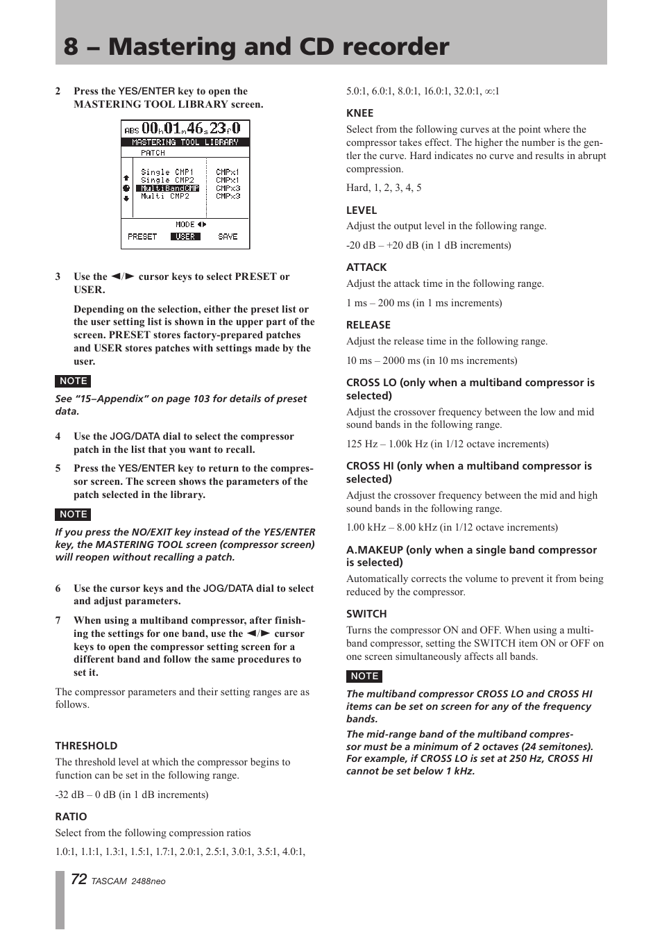 8 − mastering and cd recorder | Tascam 2488neo User Manual | Page 72 / 124