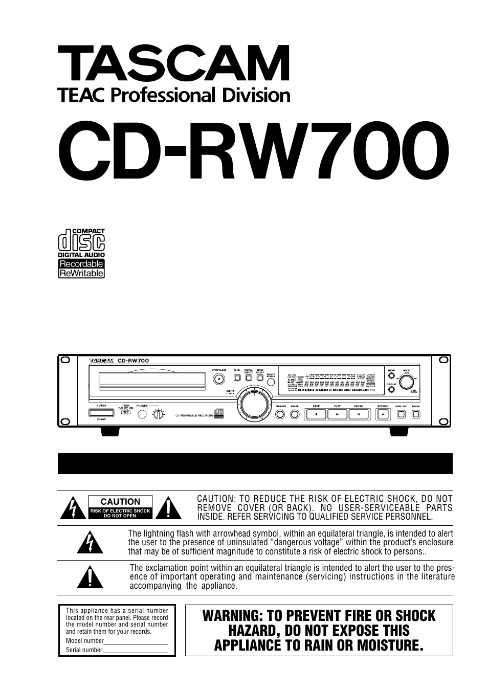 Tascam CD-RW700 User Manual | 28 pages