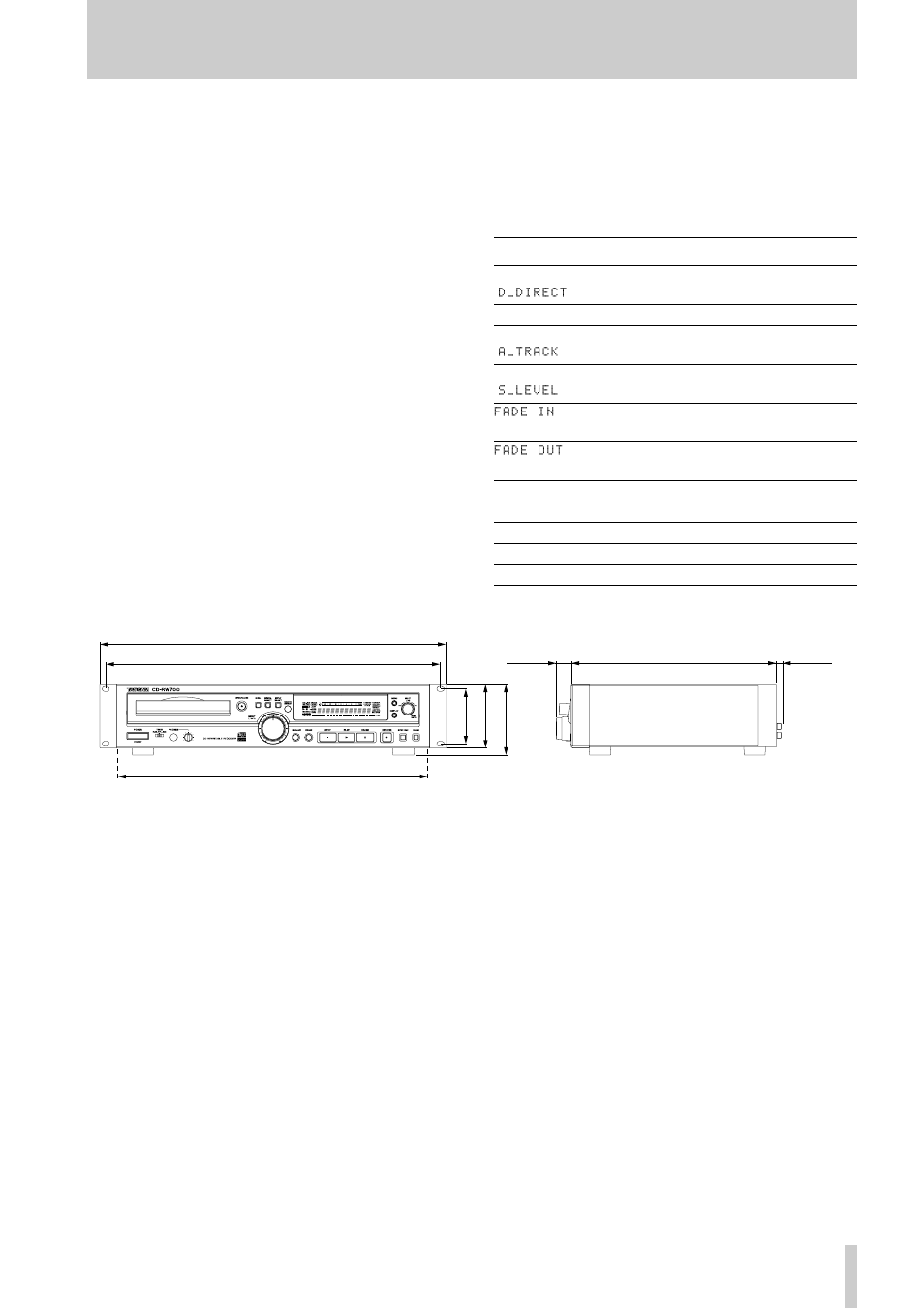 1 • introduction—environmental considerations, 5 recommended media, 6 default settings | 7 dimensional drawing | Tascam CD-RW700 User Manual | Page 9 / 28