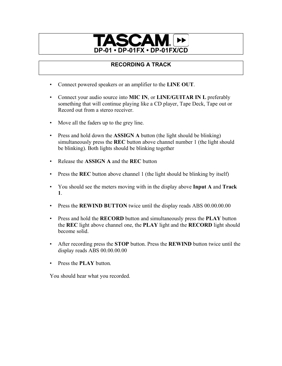 Tascam DP-01 User Manual | 5 pages