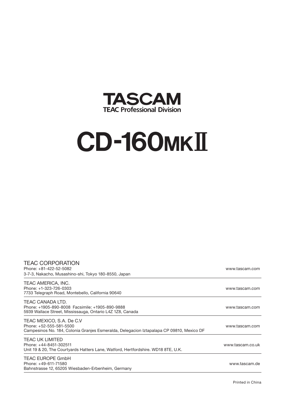 Cd-160 | Tascam CD-160MK User Manual | Page 24 / 24