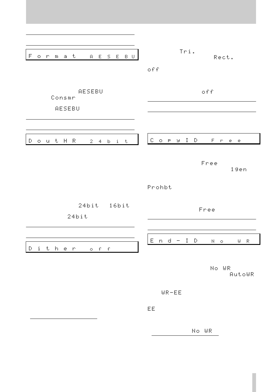 3 - menu functions, 19 3.6 digital output format, 7 digital out word length | 8 dither, 9 copy prohibit, 10end id | Tascam DA-45HR User Manual | Page 19 / 32