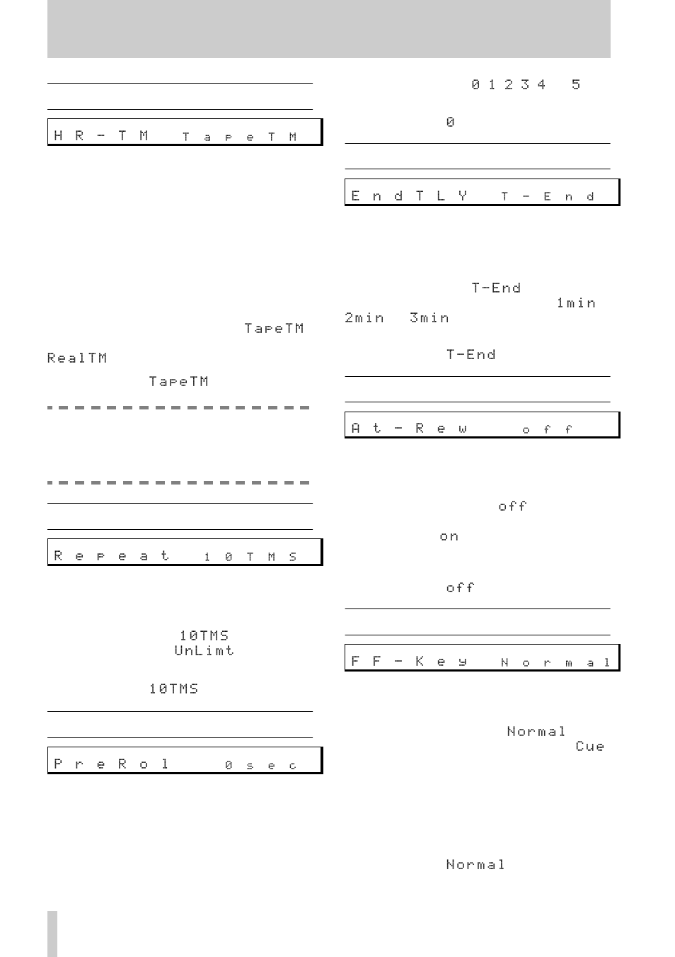 3 - menu functions, 11hr time display, 12repeat mode | 13pre-roll time, 14end tally signal, 15auto rewind, 16fast forward mode | Tascam DA-45HR User Manual | Page 20 / 32