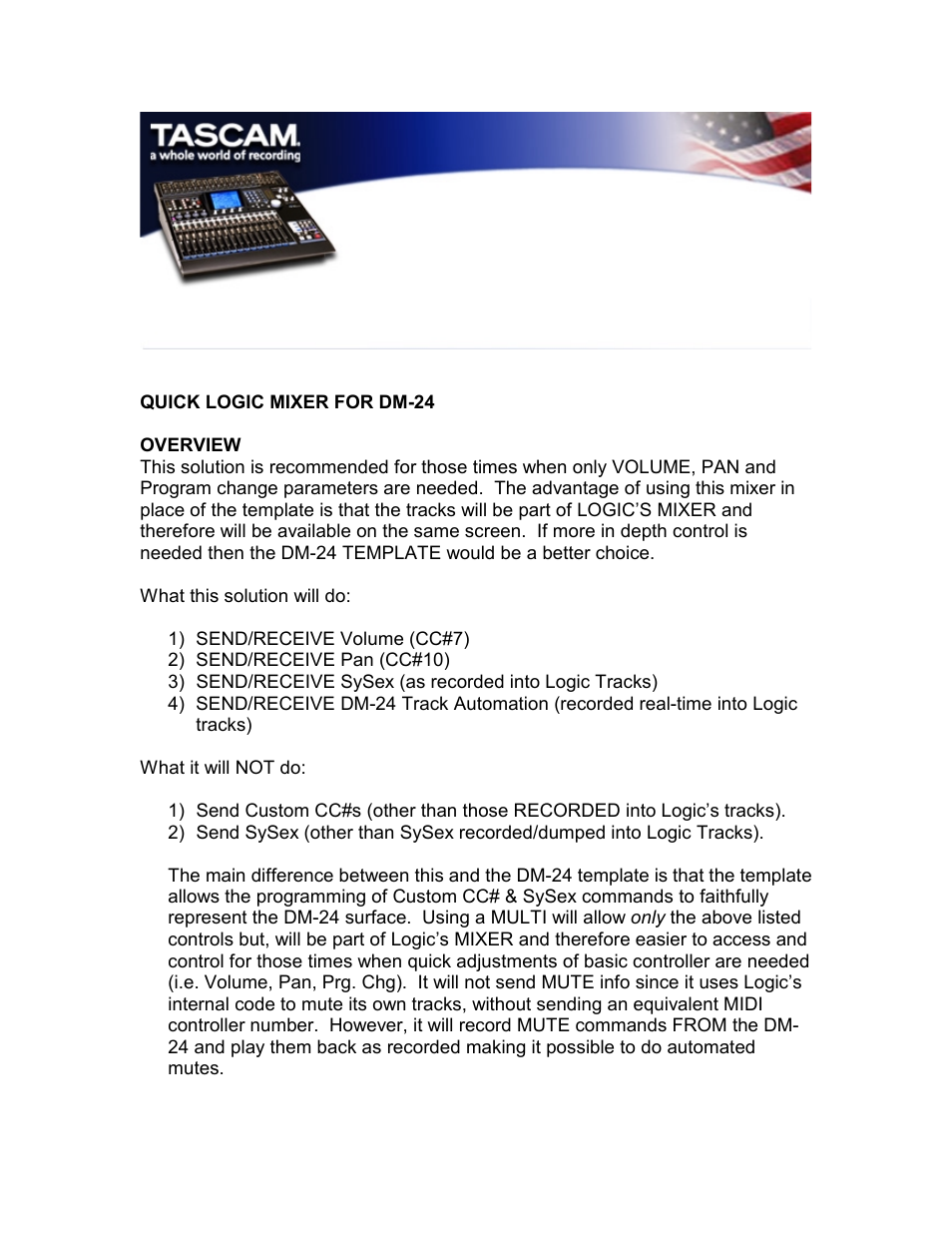 Tascam QUICK LOGIC MIXER DM-24 User Manual | 7 pages