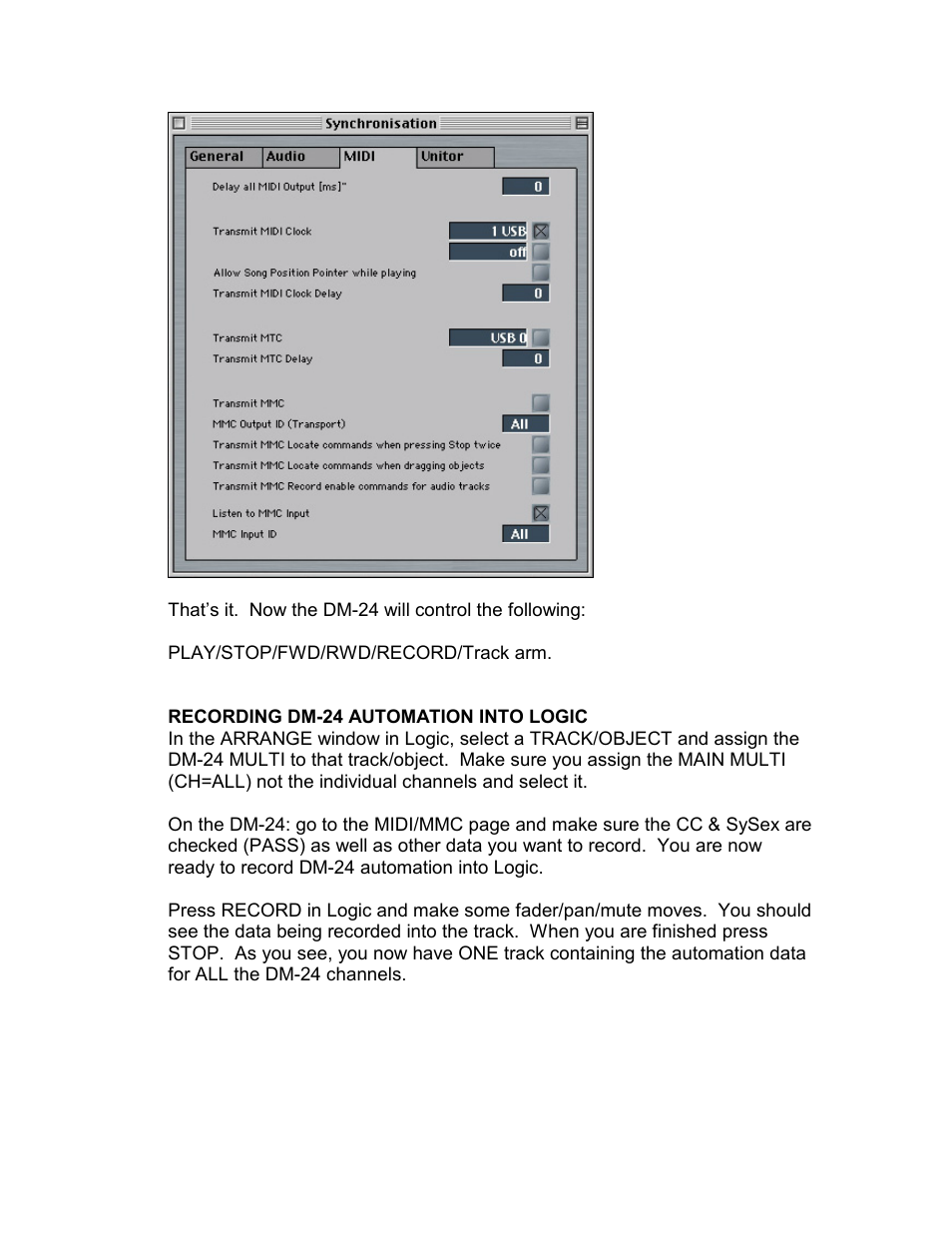 Recording dm-24 automation into logic | Tascam QUICK LOGIC MIXER DM-24 User Manual | Page 4 / 7