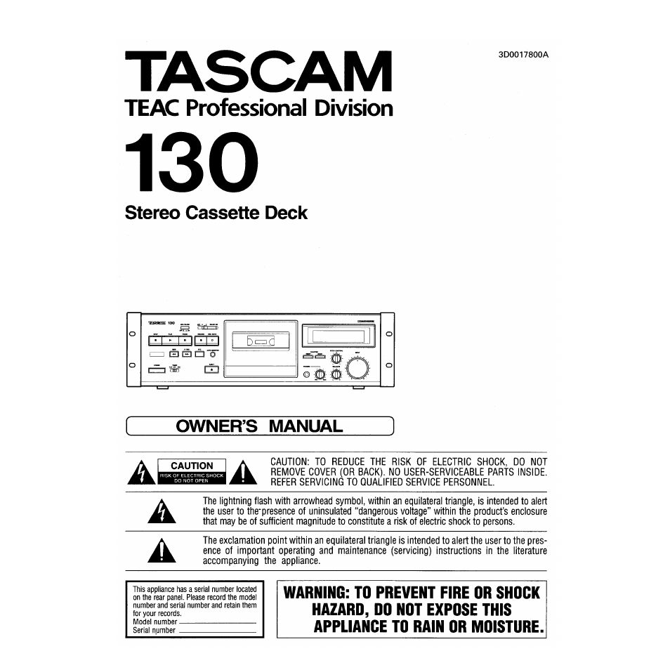 Tascam 130 User Manual | 10 pages